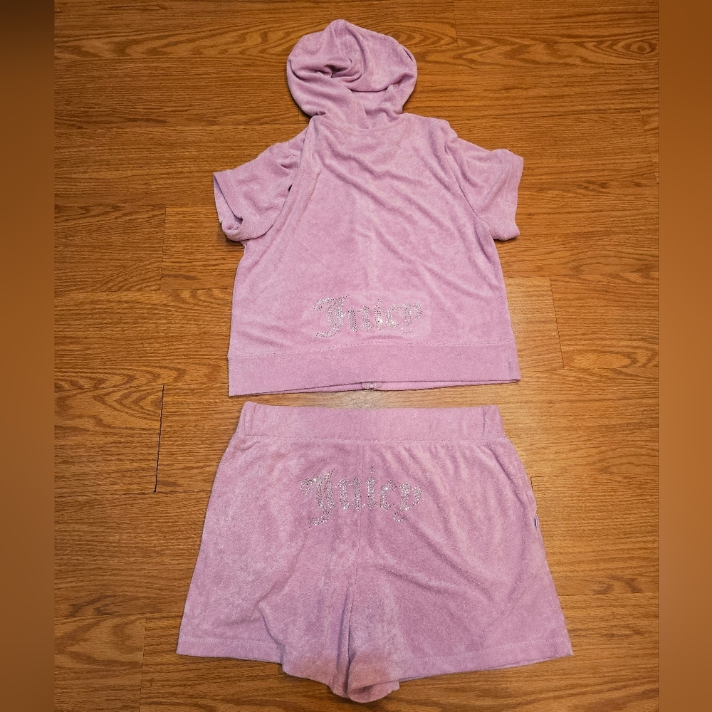 Juicy Couture Lavender Pink Terry Hooded Top & Shorts Set